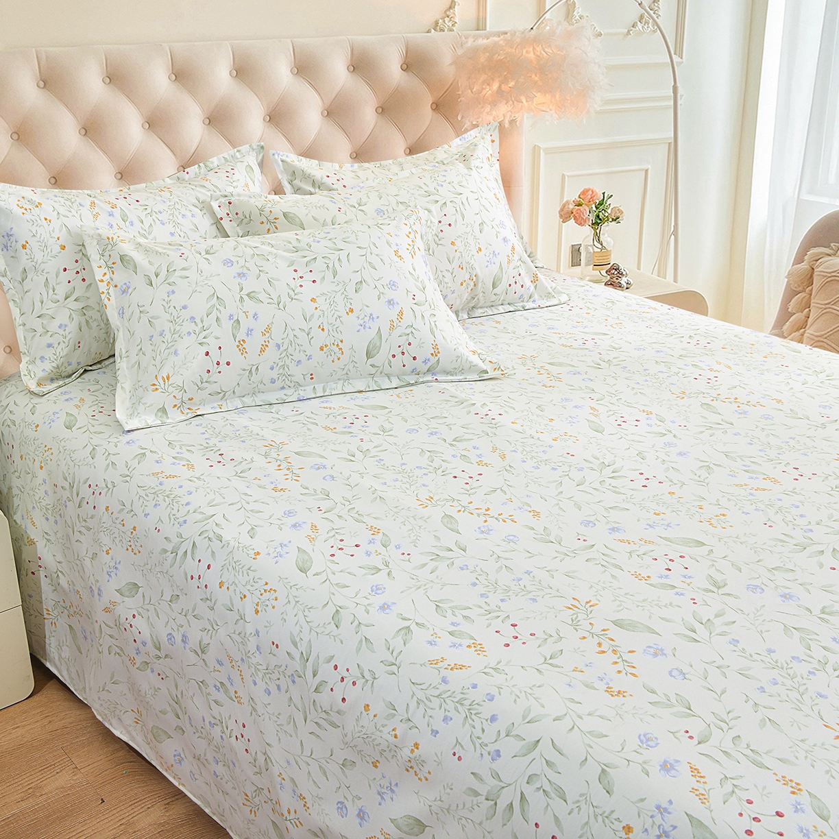 91家纺网 家纺一手货源 找家纺 小雨家纺 2026新款云锦棉韩版印花单床单系列 云望舒9053（山野绿）