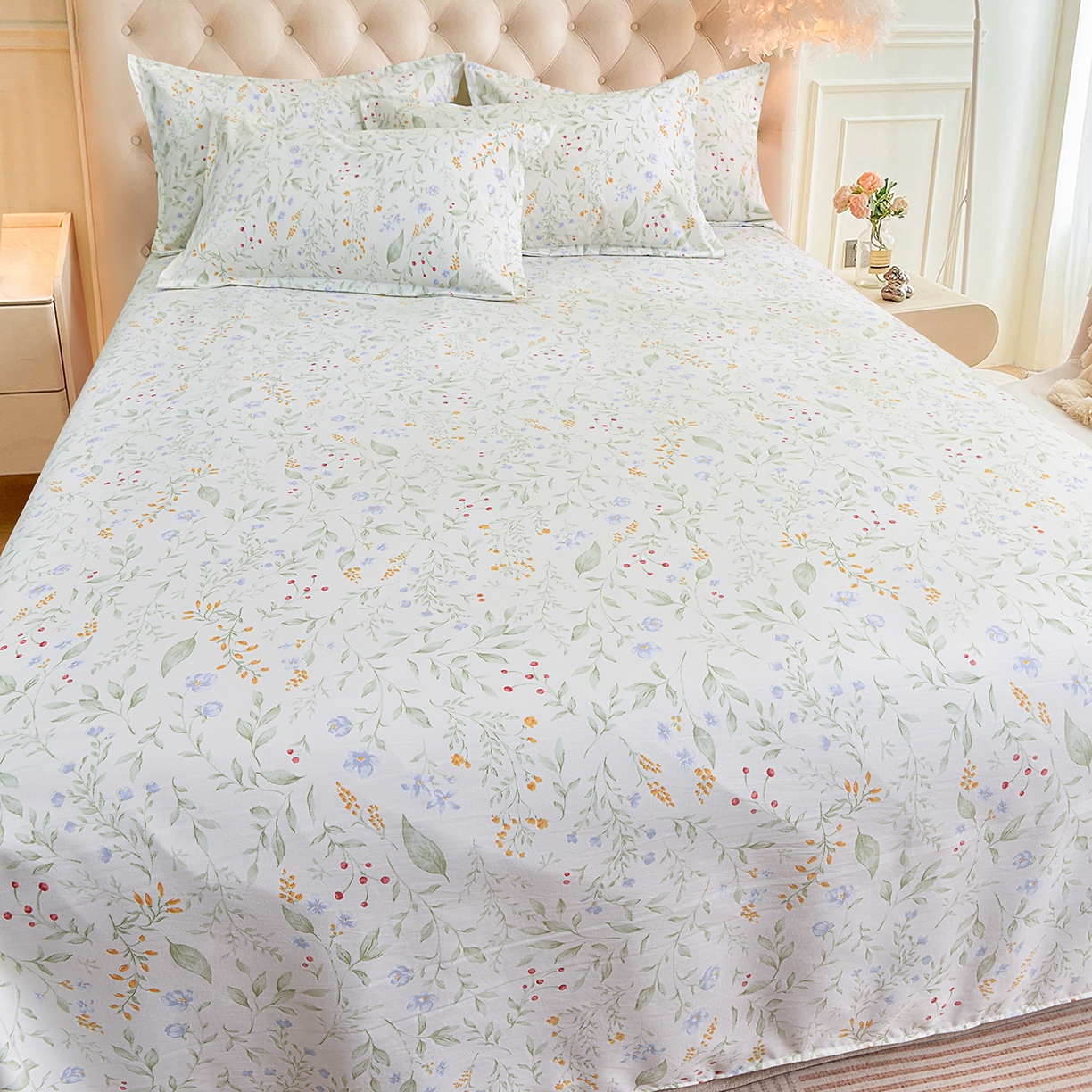 91家纺网 家纺一手货源 找家纺 小雨家纺 2026新款云锦棉韩版印花单床单系列 云望舒9053（山野绿）