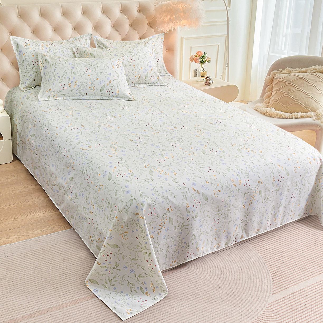 91家纺网 家纺一手货源 找家纺 小雨家纺 2026新款云锦棉韩版印花单床单系列 云望舒9053（山野绿）