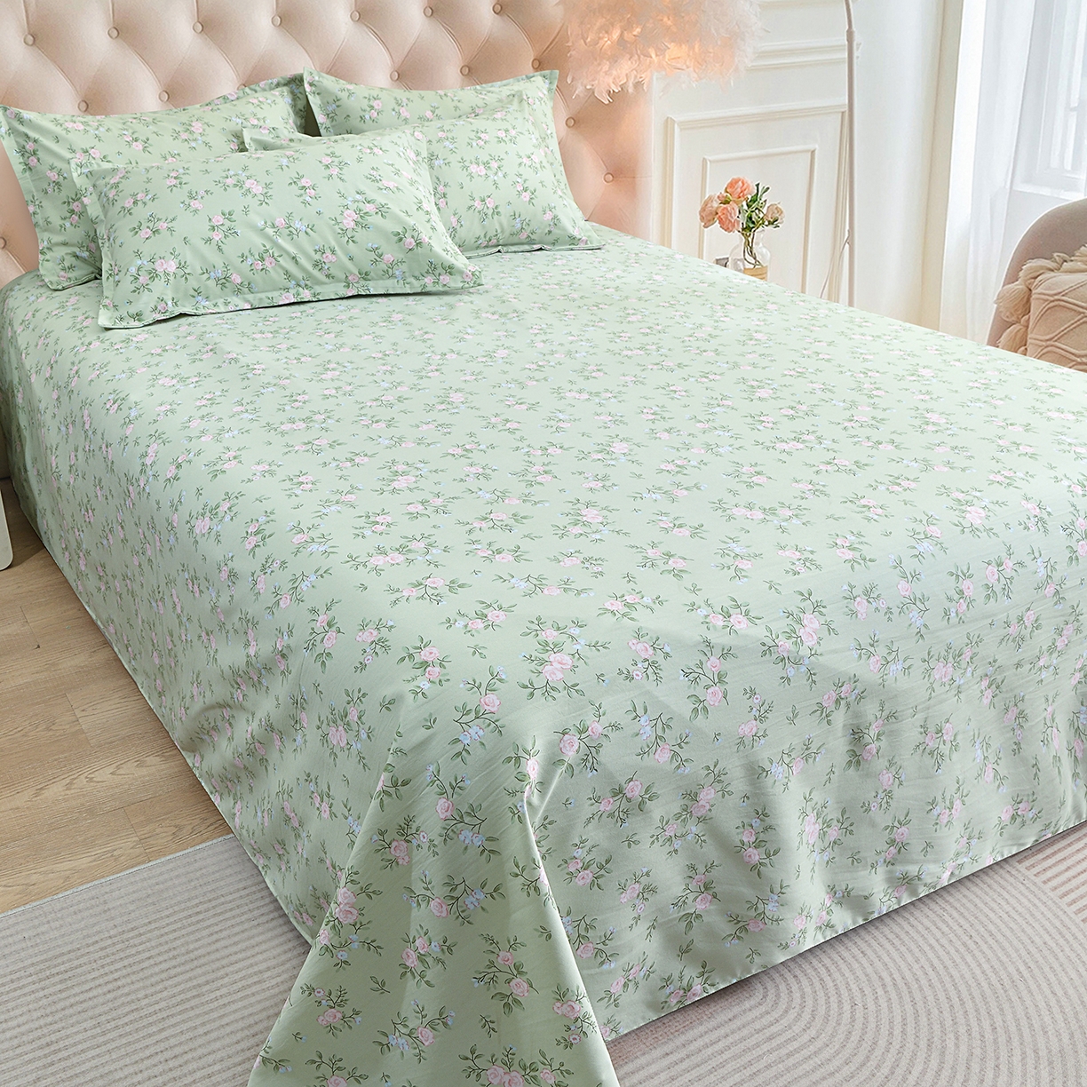 91家纺网 家纺一手货源 找家纺 小雨家纺 2026新款云锦棉韩版印花单床单系列 绿野仙踪9019山野绿