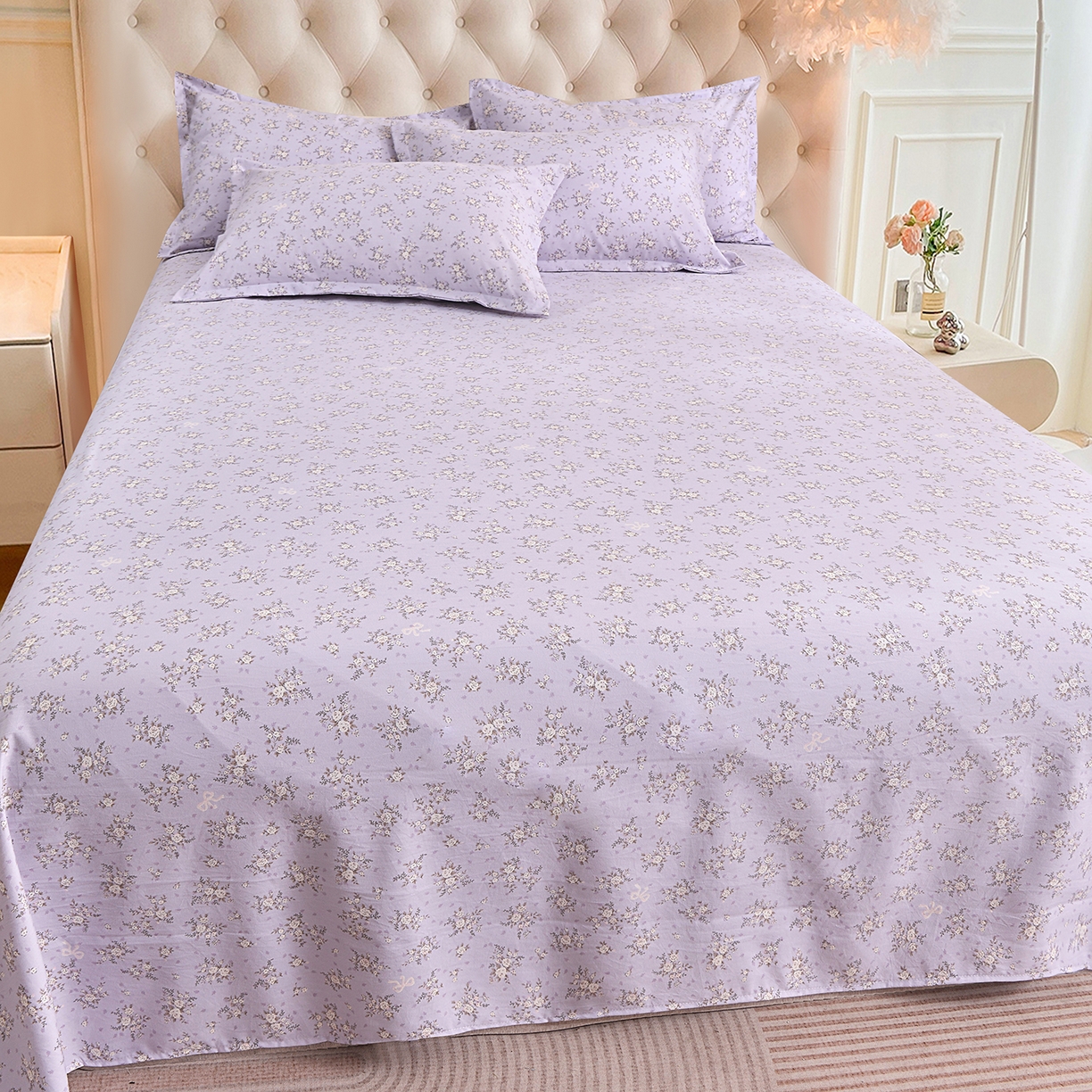 91家纺网 家纺一手货源 找家纺 小雨家纺 2026新款云锦棉韩版印花单床单系列 浮生9007（齐紫）