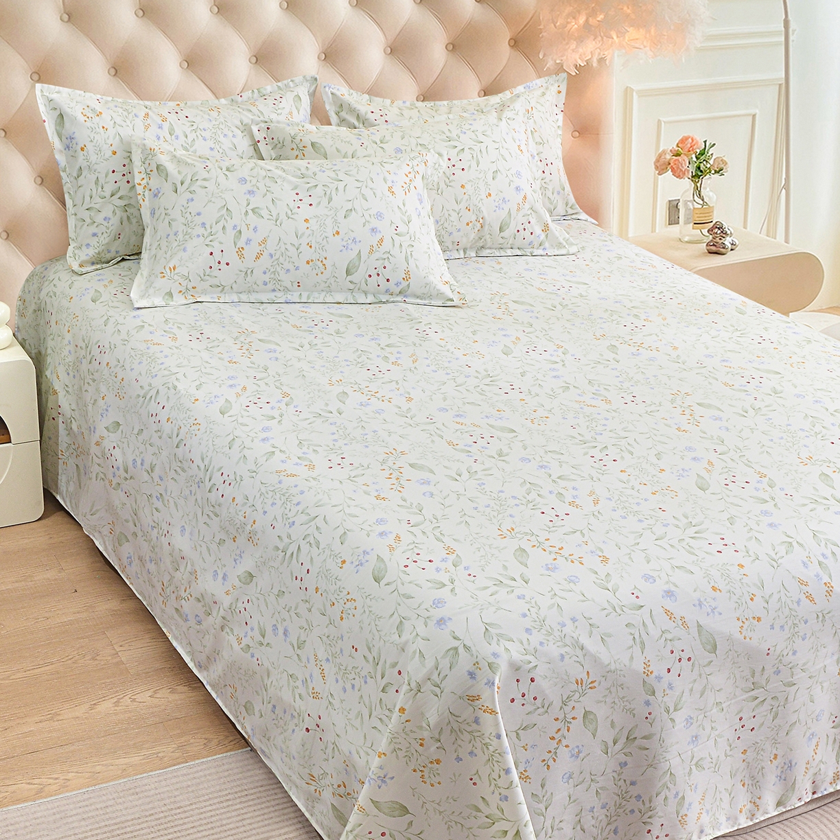 91家纺网 家纺一手货源 找家纺 小雨家纺 2026新款云锦棉韩版印花单床单系列 云望舒9053（山野绿）