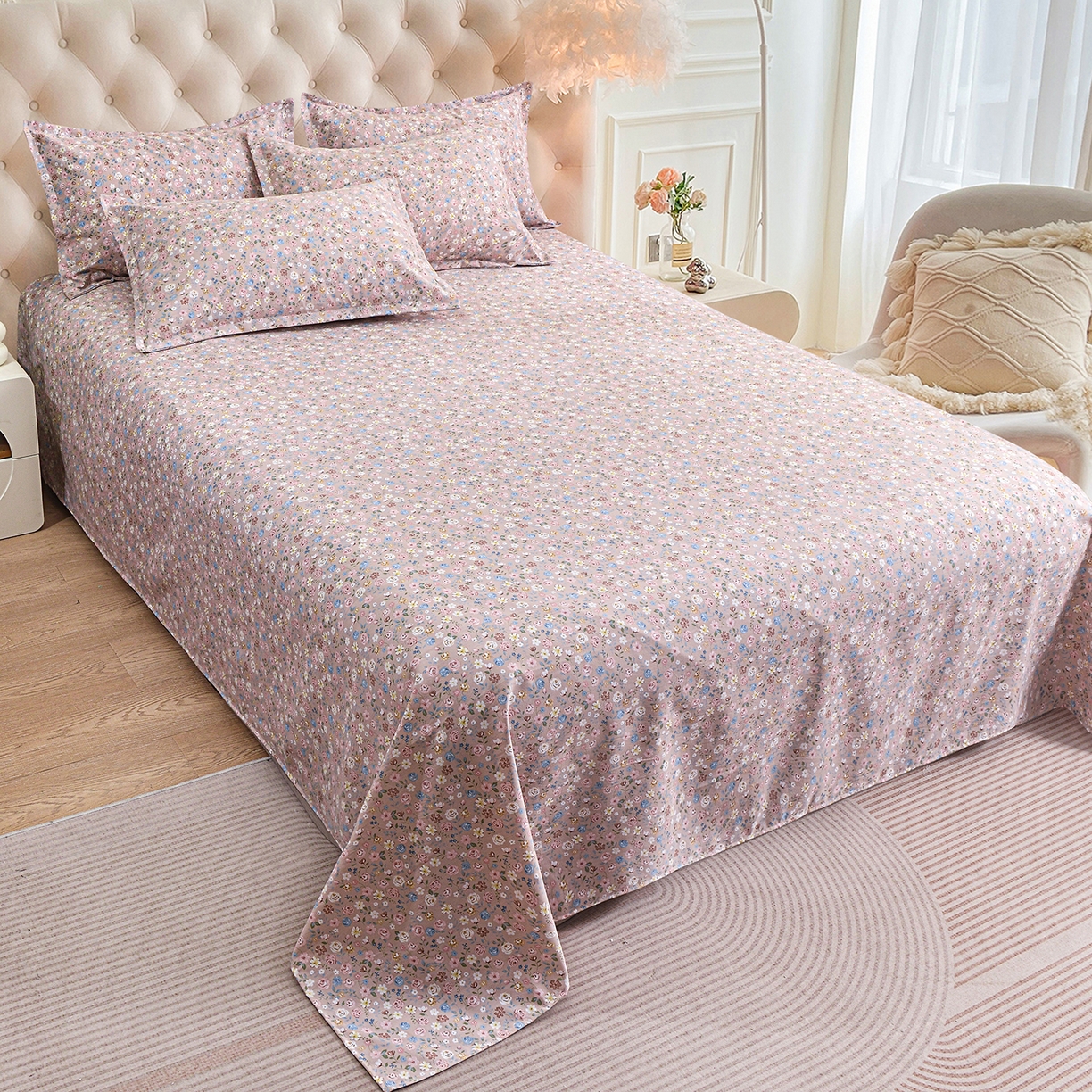 91家纺网 家纺一手货源 找家纺 小雨家纺 2026新款云锦棉韩版印花单床单系列 花艺（贝卡黄