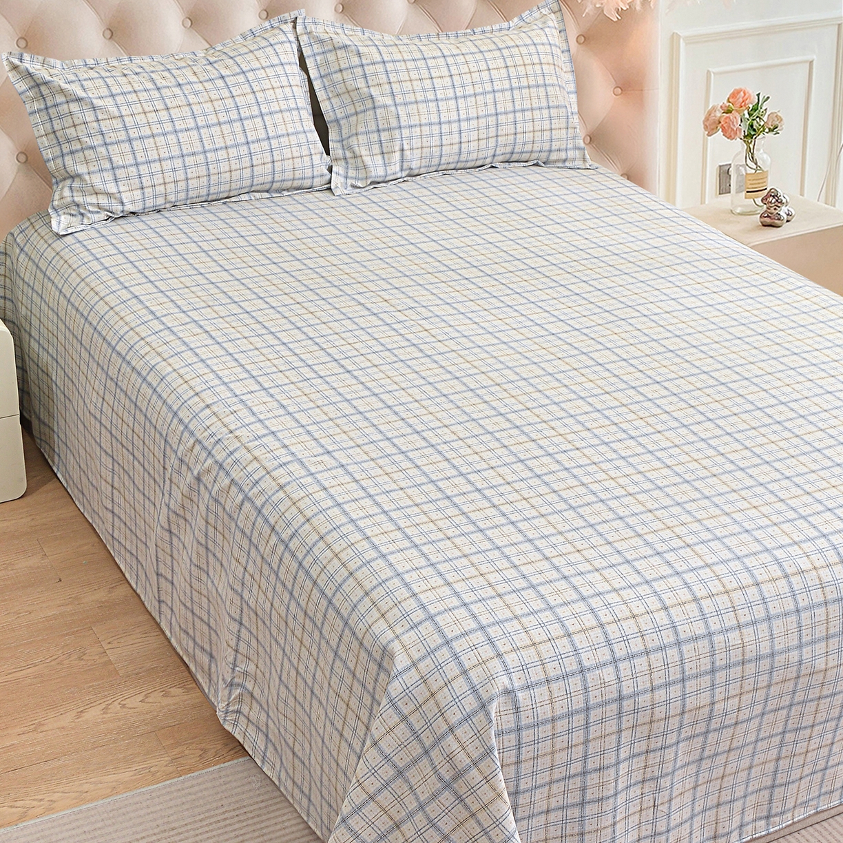 91家纺网 家纺一手货源 找家纺 小雨家纺 2026新款云锦棉韩版印花单床单系列 卡德尔（星河灰）