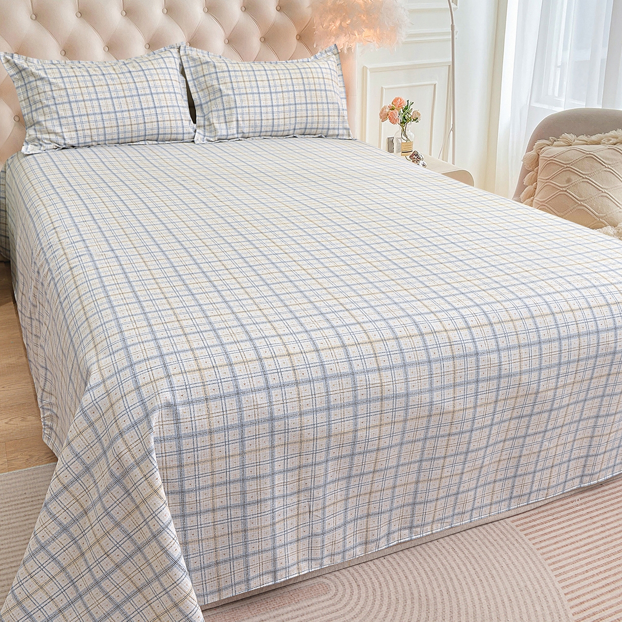 91家纺网 家纺一手货源 找家纺 小雨家纺 2026新款云锦棉韩版印花单床单系列 卡德尔（星河灰）