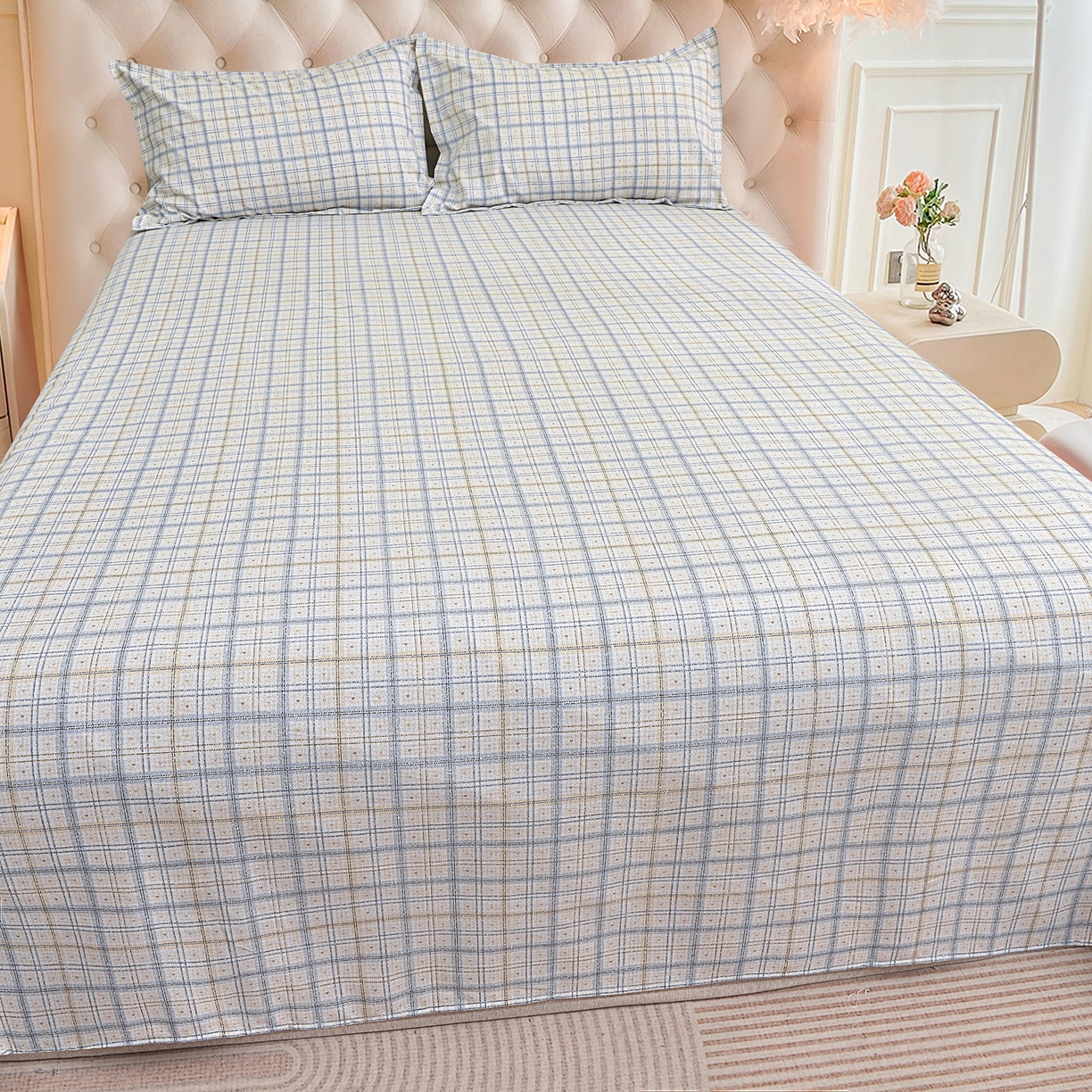 91家纺网 家纺一手货源 找家纺 小雨家纺 2026新款云锦棉韩版印花单床单系列 卡德尔（星河灰）