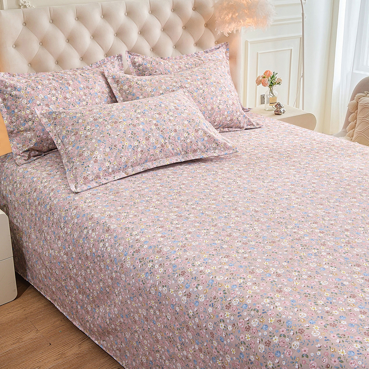 91家纺网 家纺一手货源 找家纺 小雨家纺 2026新款云锦棉韩版印花单床单系列 花艺（贝卡黄