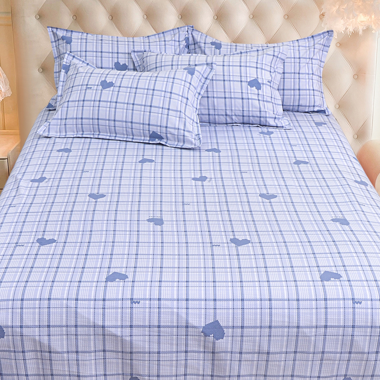 91家纺网 家纺一手货源 找家纺 小雨家纺 2026新款云锦棉韩版印花单床单系列 怦然心动（冷凝灰）