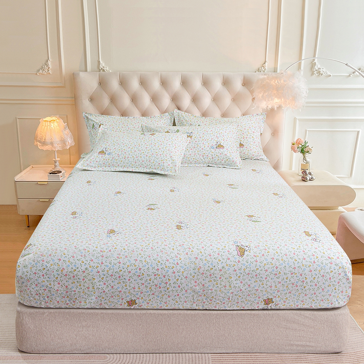 小雨家纺 2026新款云锦棉韩版印花单床笠系列 爱乐园9003苹果绿