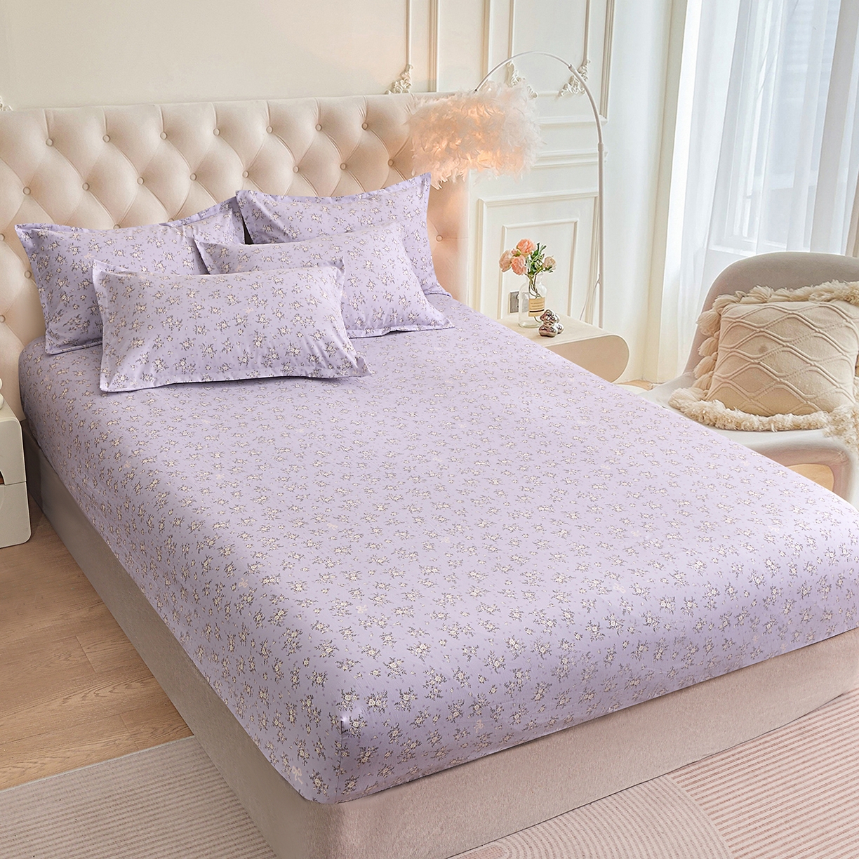 91家纺网 家纺一手货源 找家纺 小雨家纺 2026新款云锦棉韩版印花单床笠系列 浮生9007（齐紫）