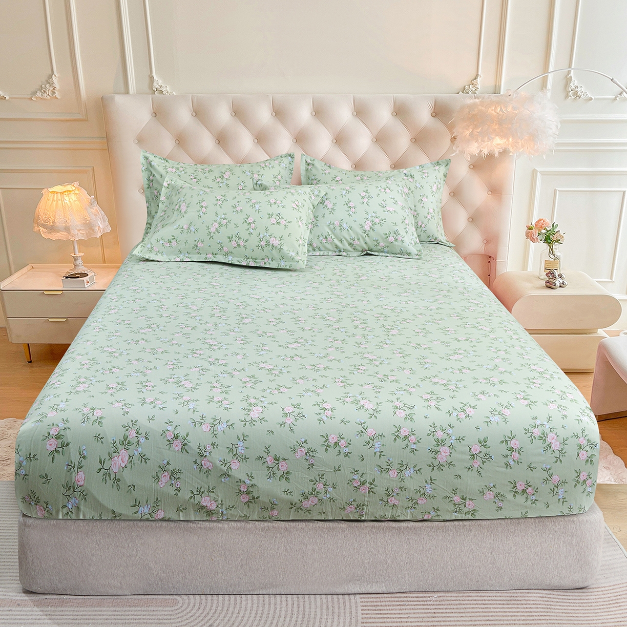 小雨家纺 2026新款云锦棉韩版印花单床笠系列 绿野仙踪9019山野绿