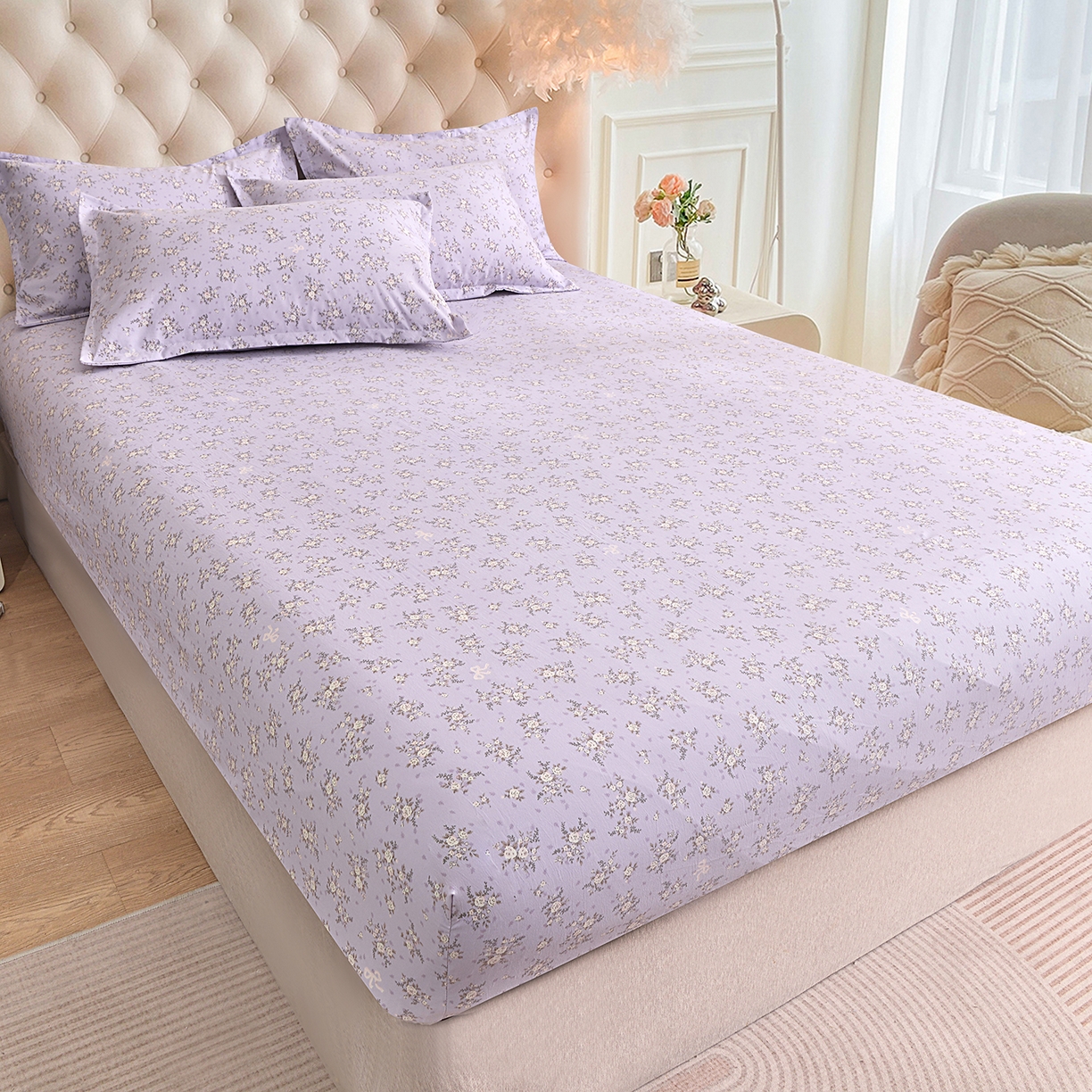 91家纺网 家纺一手货源 找家纺 小雨家纺 2026新款云锦棉韩版印花单床笠系列 浮生9007（齐紫）