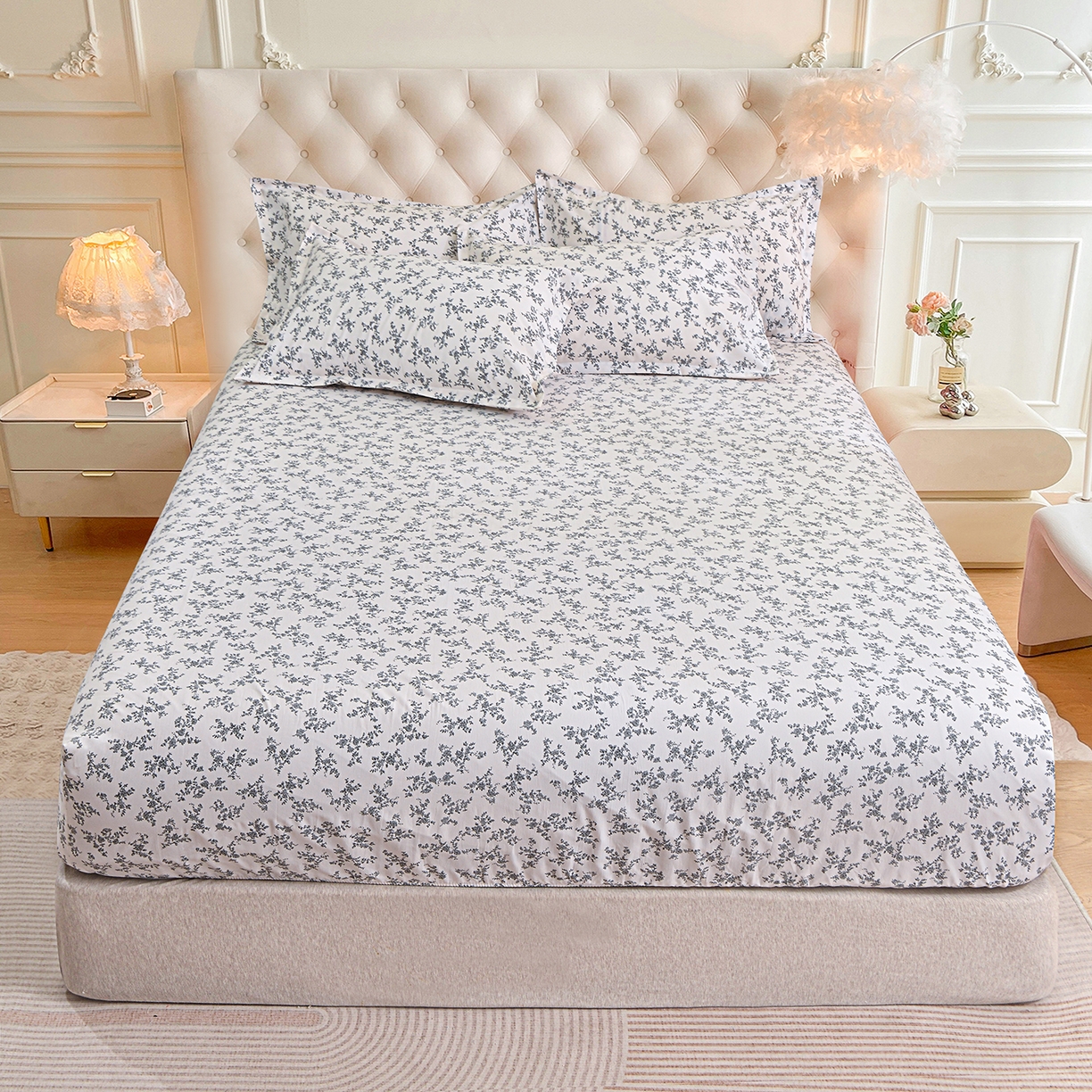 小雨家纺 2026新款云锦棉韩版印花单床笠系列 成瑾9014（星河灰）