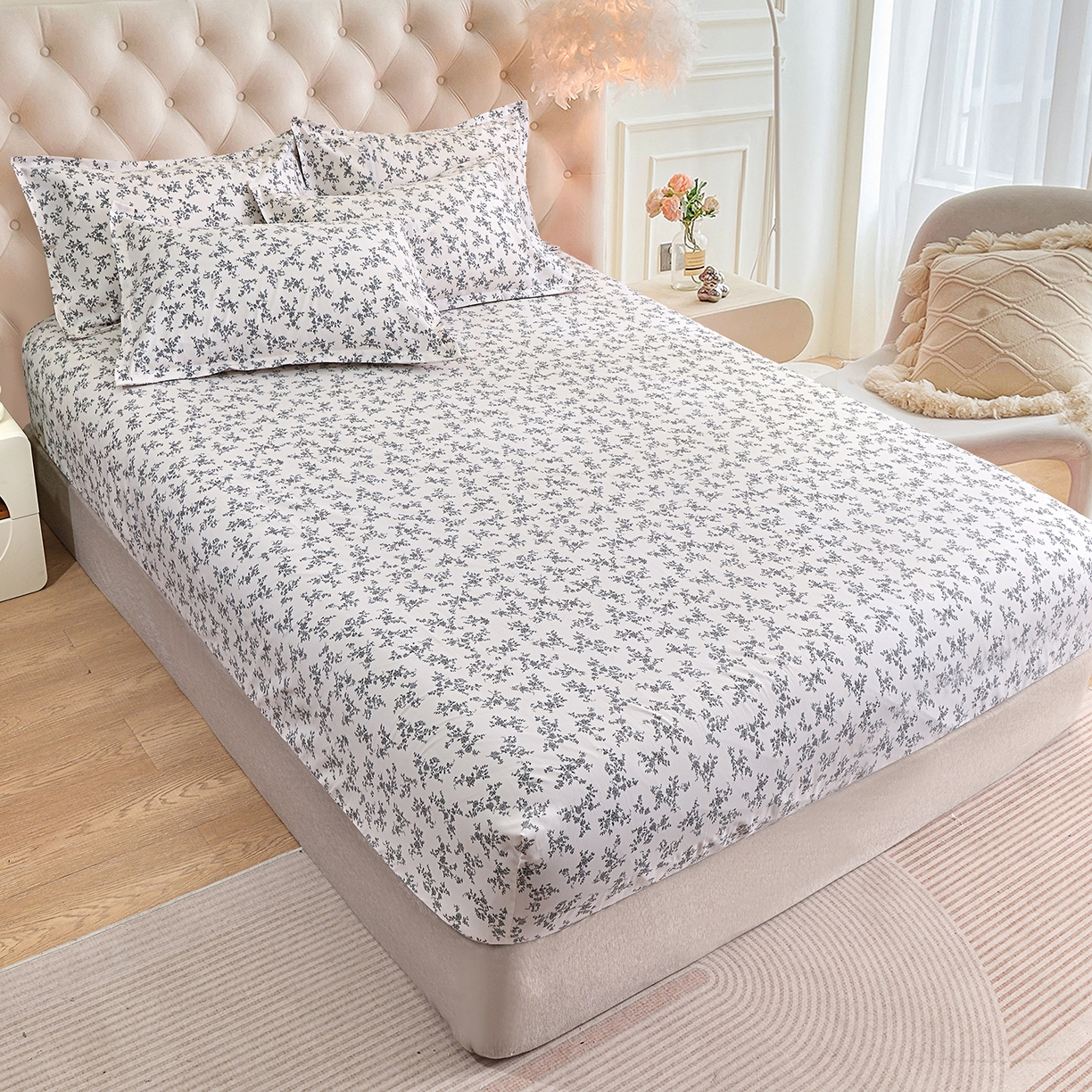 91家纺网 家纺一手货源 找家纺 小雨家纺 2026新款云锦棉韩版印花单床笠系列 成瑾9014（星河灰）