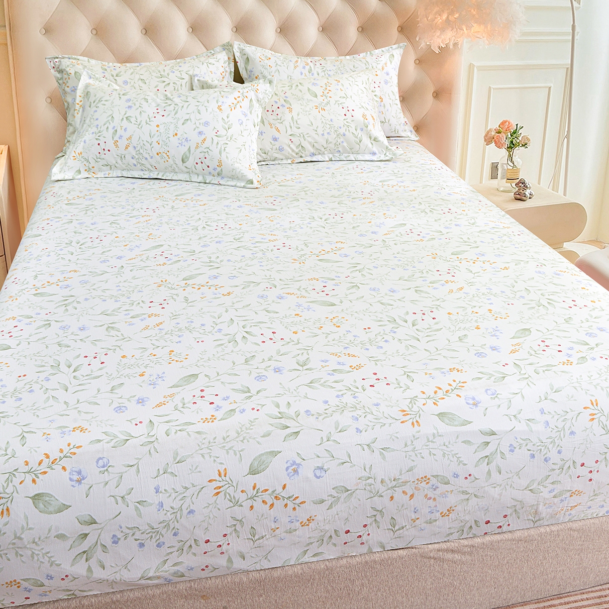 91家纺网 家纺一手货源 找家纺 小雨家纺 2026新款云锦棉韩版印花单床笠系列 云望舒9053（山野绿）