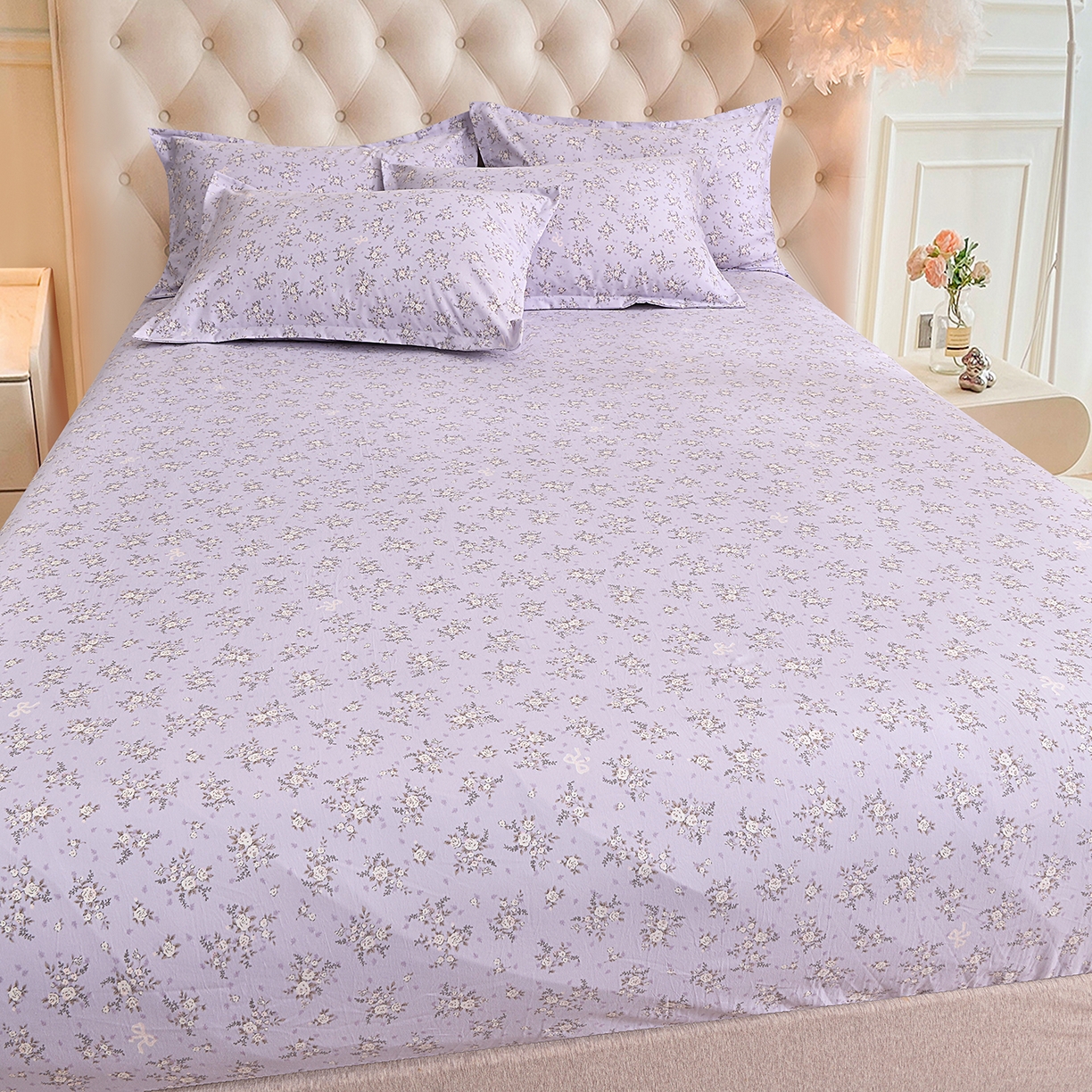 91家纺网 家纺一手货源 找家纺 小雨家纺 2026新款云锦棉韩版印花单床笠系列 浮生9007（齐紫）