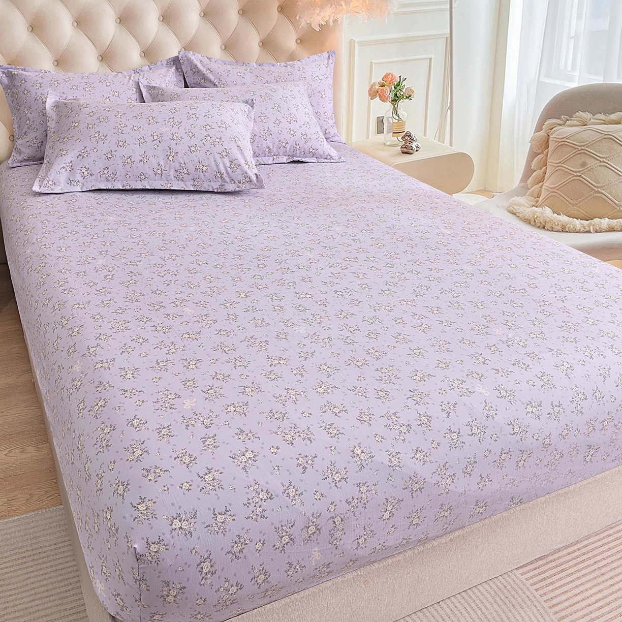 91家纺网 家纺一手货源 找家纺 小雨家纺 2026新款云锦棉韩版印花单床笠系列 浮生9007（齐紫）