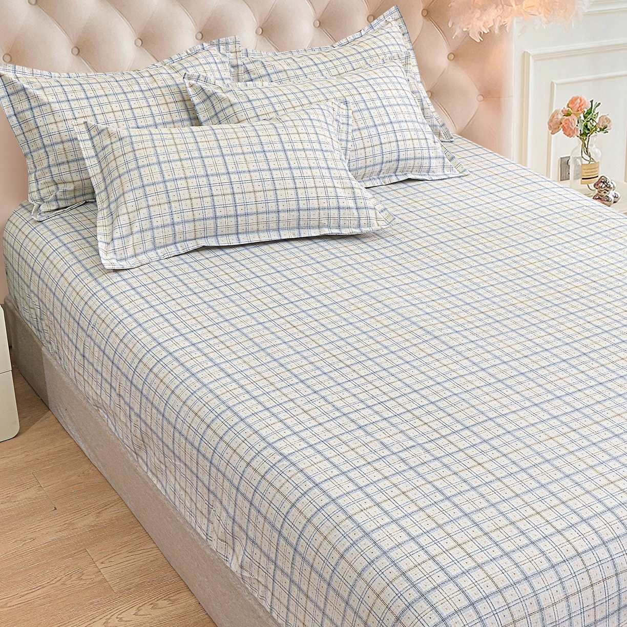 91家纺网 家纺一手货源 找家纺 小雨家纺 2026新款云锦棉韩版印花单床笠系列 卡德尔（星河灰）