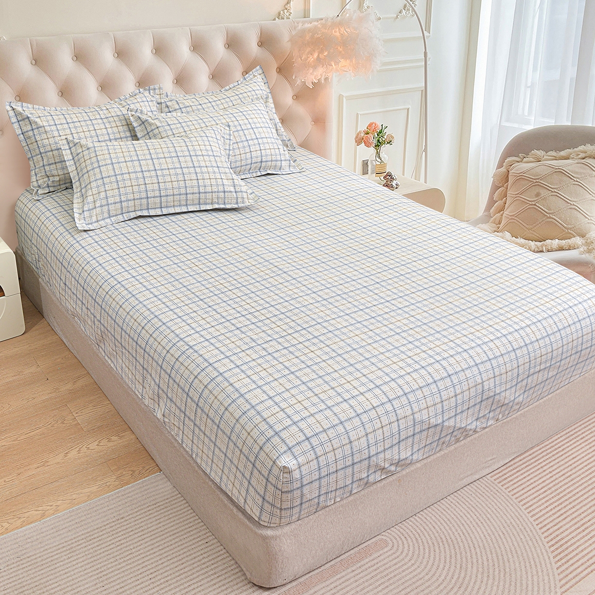 91家纺网 家纺一手货源 找家纺 小雨家纺 2026新款云锦棉韩版印花单床笠系列 卡德尔（星河灰）