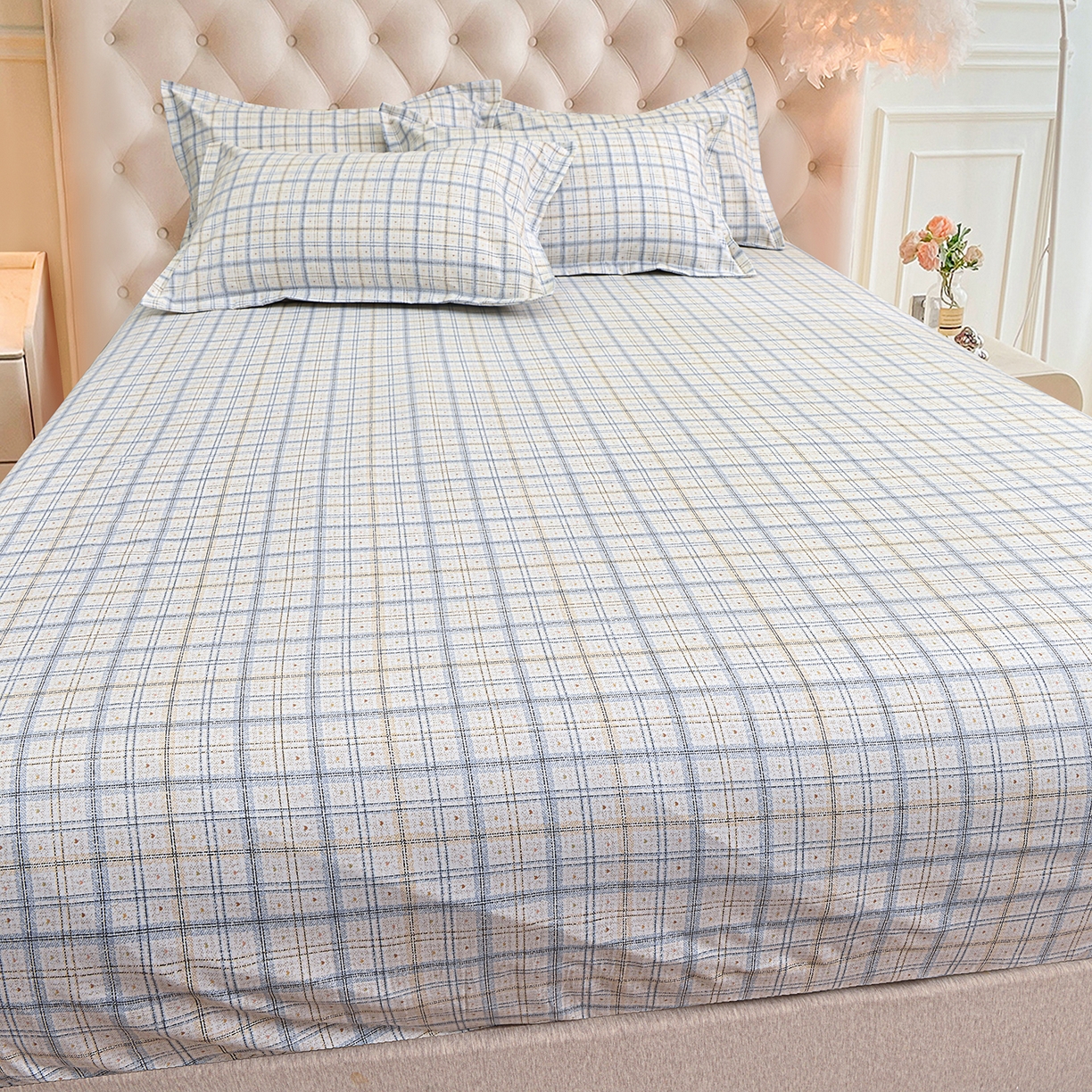 91家纺网 家纺一手货源 找家纺 小雨家纺 2026新款云锦棉韩版印花单床笠系列 卡德尔（星河灰）