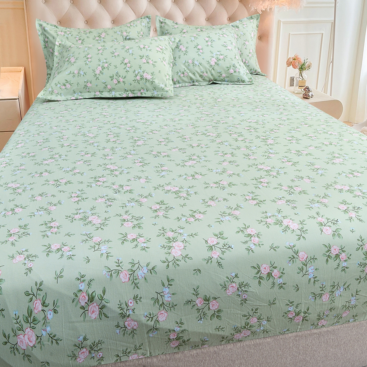 91家纺网 家纺一手货源 找家纺 小雨家纺 2026新款云锦棉韩版印花单床笠系列 绿野仙踪9019山野绿