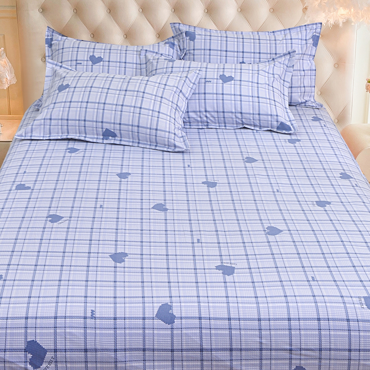 91家纺网 家纺一手货源 找家纺 小雨家纺 2026新款云锦棉韩版印花单床笠系列 怦然心动（冷凝灰）