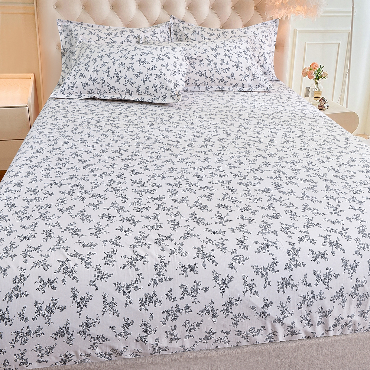 91家纺网 家纺一手货源 找家纺 小雨家纺 2026新款云锦棉韩版印花单床笠系列 成瑾9014（星河灰）