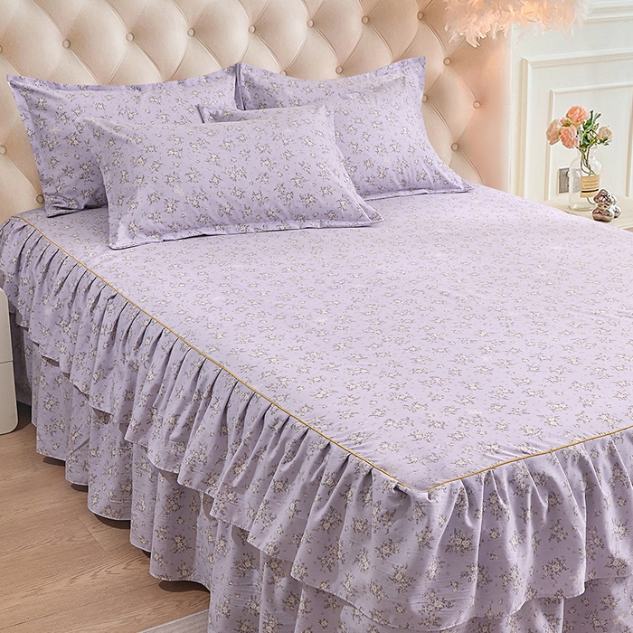 91家纺网 家纺一手货源 找家纺 小雨家纺 2026新款云锦棉韩版印花单床裙系列 浮生9007（齐紫）