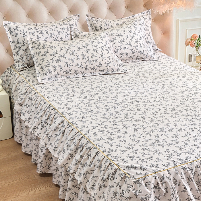 91家纺网 家纺一手货源 找家纺 小雨家纺 2026新款云锦棉韩版印花单床裙系列 成瑾9014（星河灰）