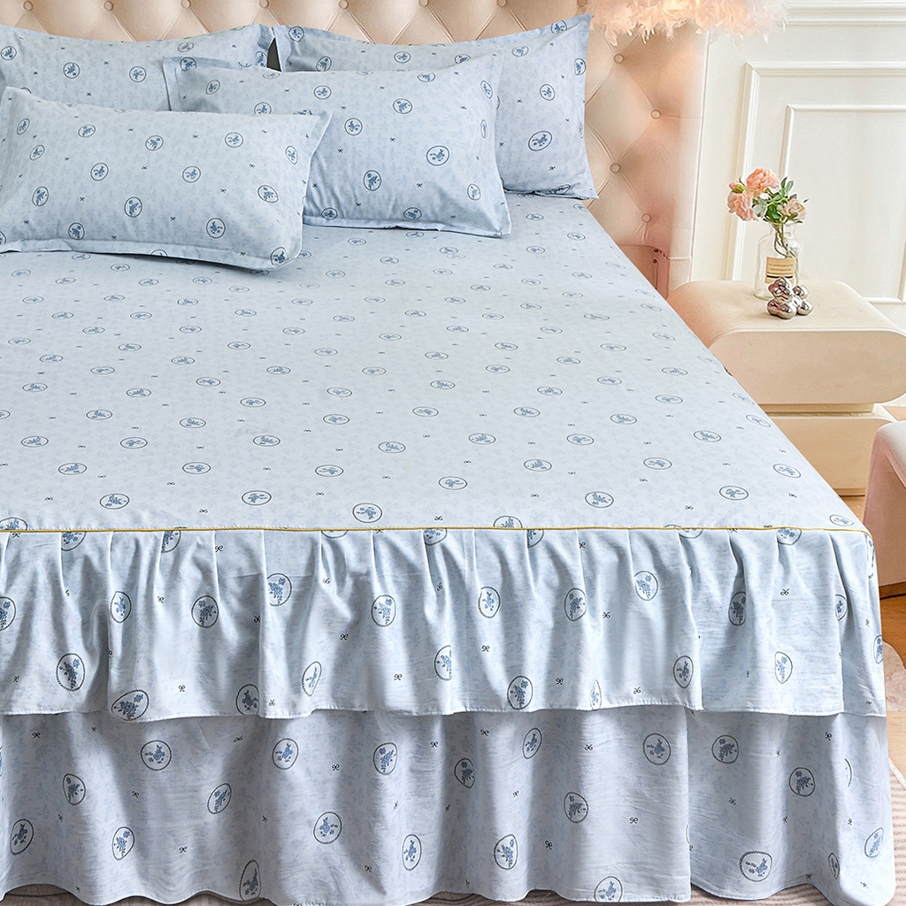 91家纺网 家纺一手货源 找家纺 小雨家纺 2026新款云锦棉韩版印花单床裙系列 花香漫漫