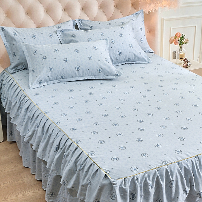 91家纺网 家纺一手货源 找家纺 小雨家纺 2026新款云锦棉韩版印花单床裙系列 花香漫漫