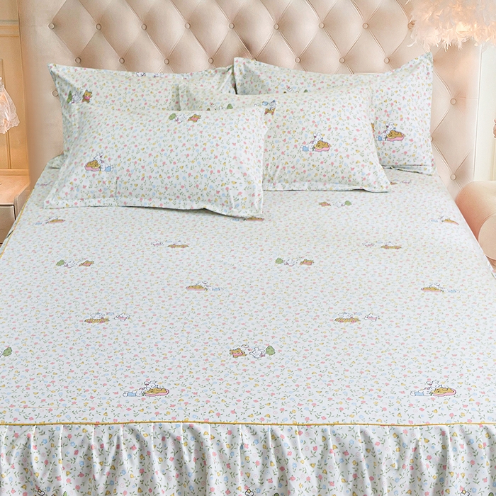 91家纺网 家纺一手货源 找家纺 小雨家纺 2026新款云锦棉韩版印花单床裙系列 爱乐园9003苹果绿