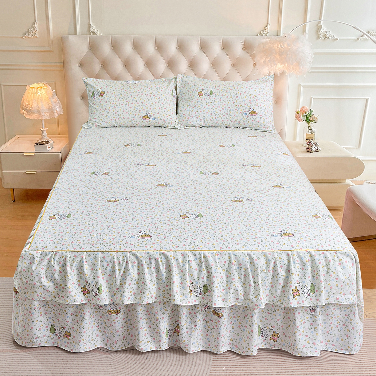 91家纺网 家纺一手货源 找家纺 （总）小雨家纺 2026新款云锦棉韩版印花单床裙系列