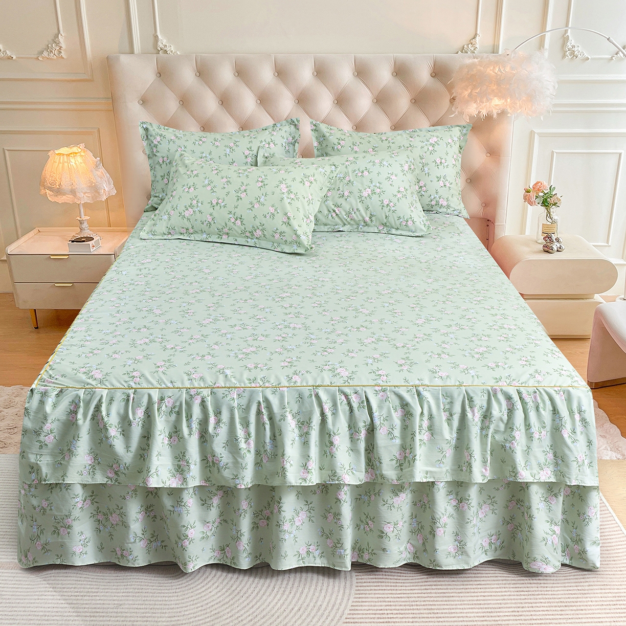 91家纺网 家纺一手货源 找家纺 （总）小雨家纺 2026新款云锦棉韩版印花单床裙系列