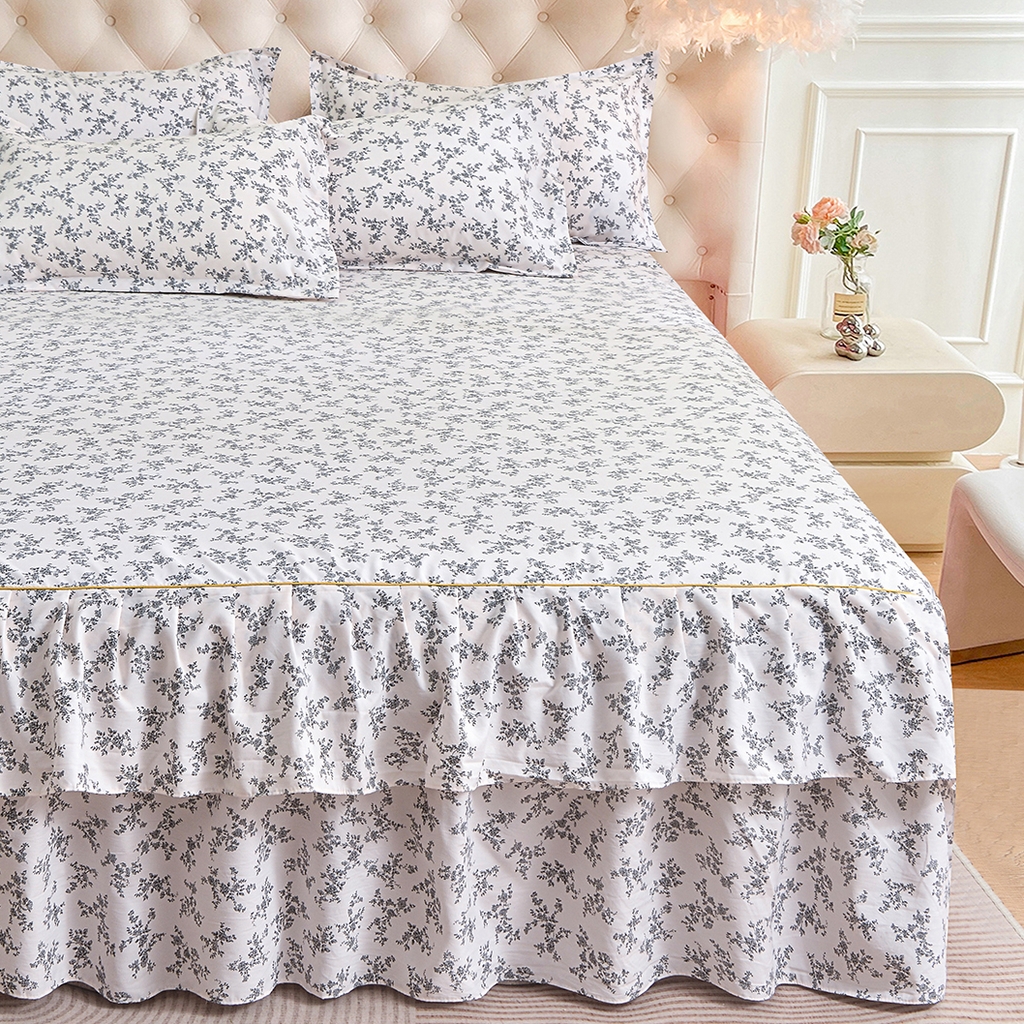 91家纺网 家纺一手货源 找家纺 小雨家纺 2026新款云锦棉韩版印花单床裙系列 成瑾9014（星河灰）