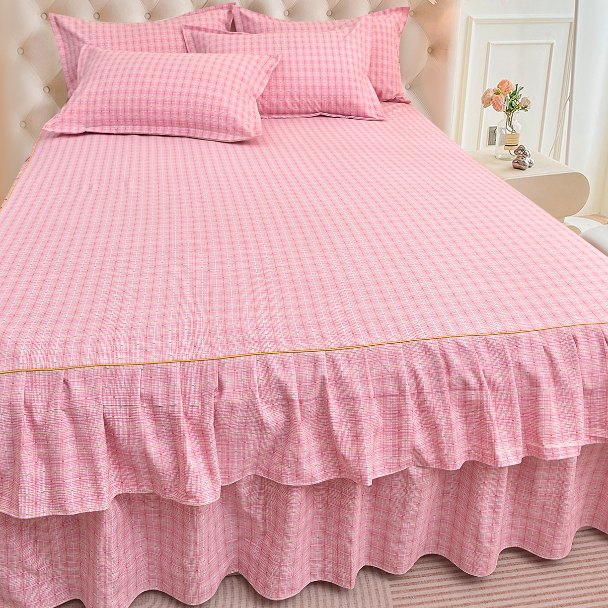 91家纺网 家纺一手货源 找家纺 （总）小雨家纺 2026新款云锦棉韩版印花单床裙系列