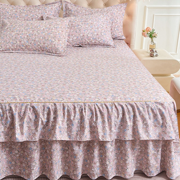 91家纺网 家纺一手货源 找家纺 小雨家纺 2026新款云锦棉韩版印花单床裙系列 花艺（贝卡黄