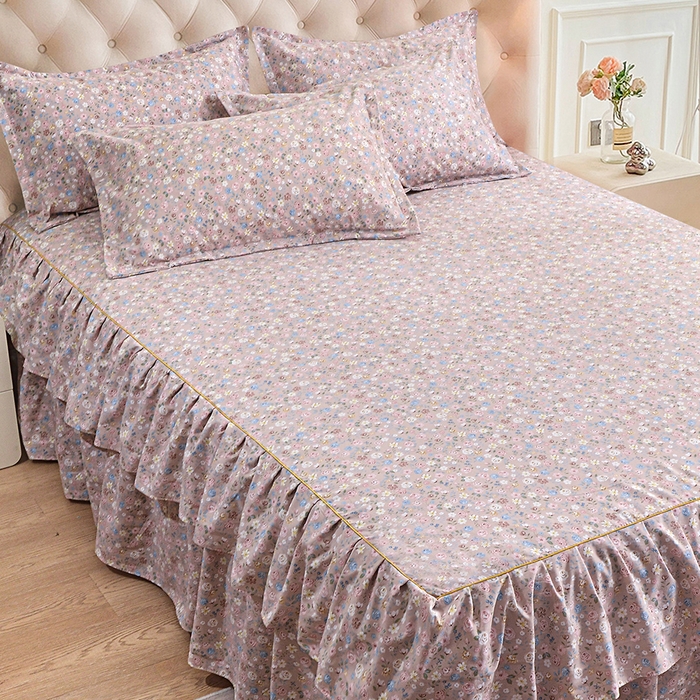 91家纺网 家纺一手货源 找家纺 小雨家纺 2026新款云锦棉韩版印花单床裙系列 花艺（贝卡黄