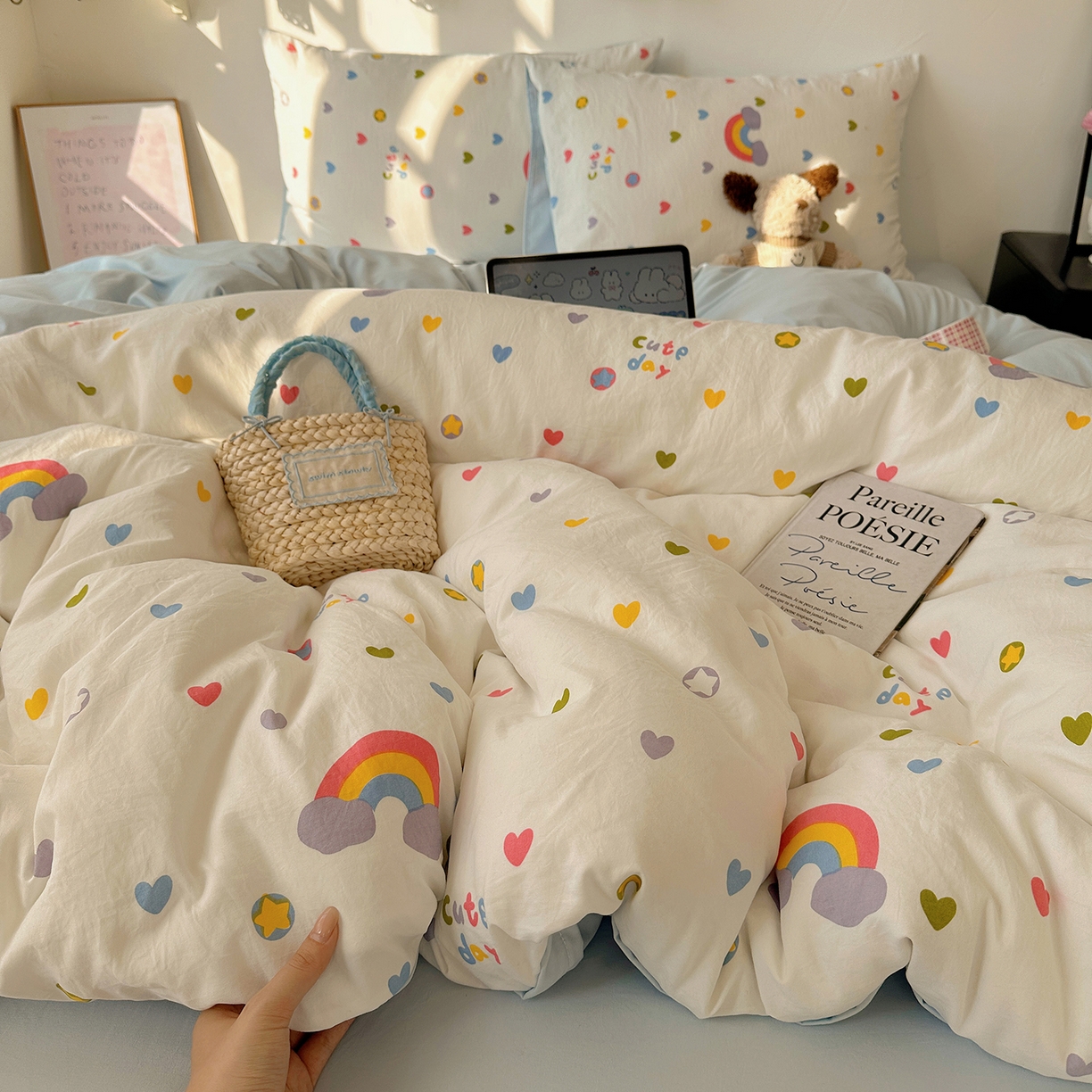 91家纺网 家纺一手货源 找家纺 （总）沐芷 2026 【提供买家秀】水洗棉四件套A类简约小清新床上用品床笠款被套床单三件套被罩卡通可爱