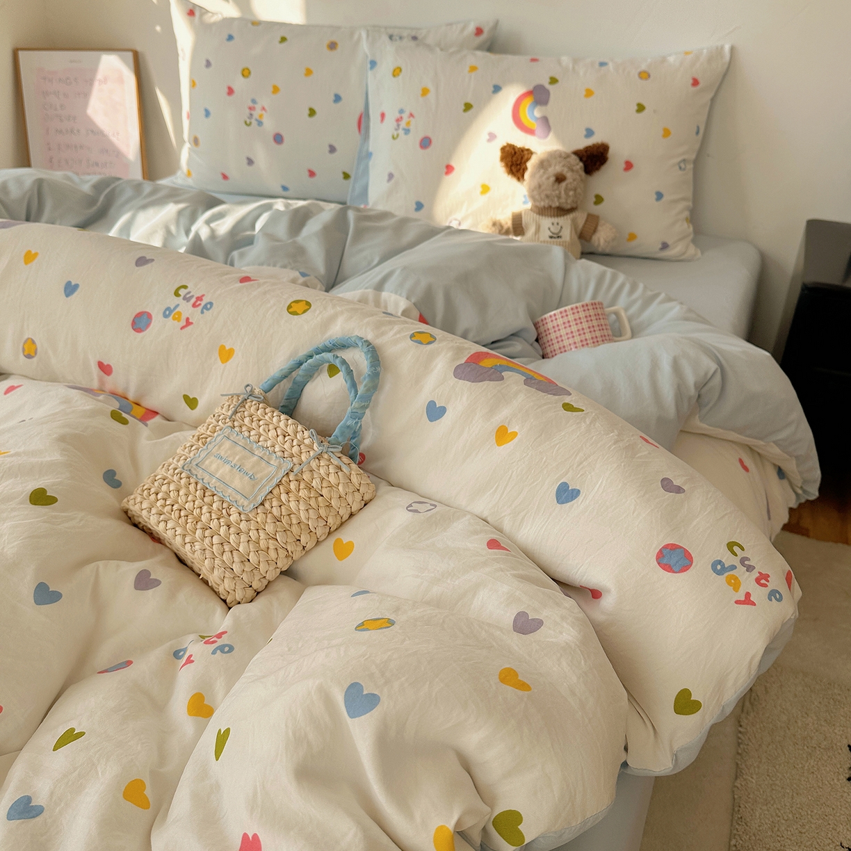 91家纺网 家纺一手货源 找家纺 沐芷 2026 【提供买家秀】水洗棉四件套A类简约小清新床上用品床笠款被套床单三件套被罩卡通可爱 彩虹天堂