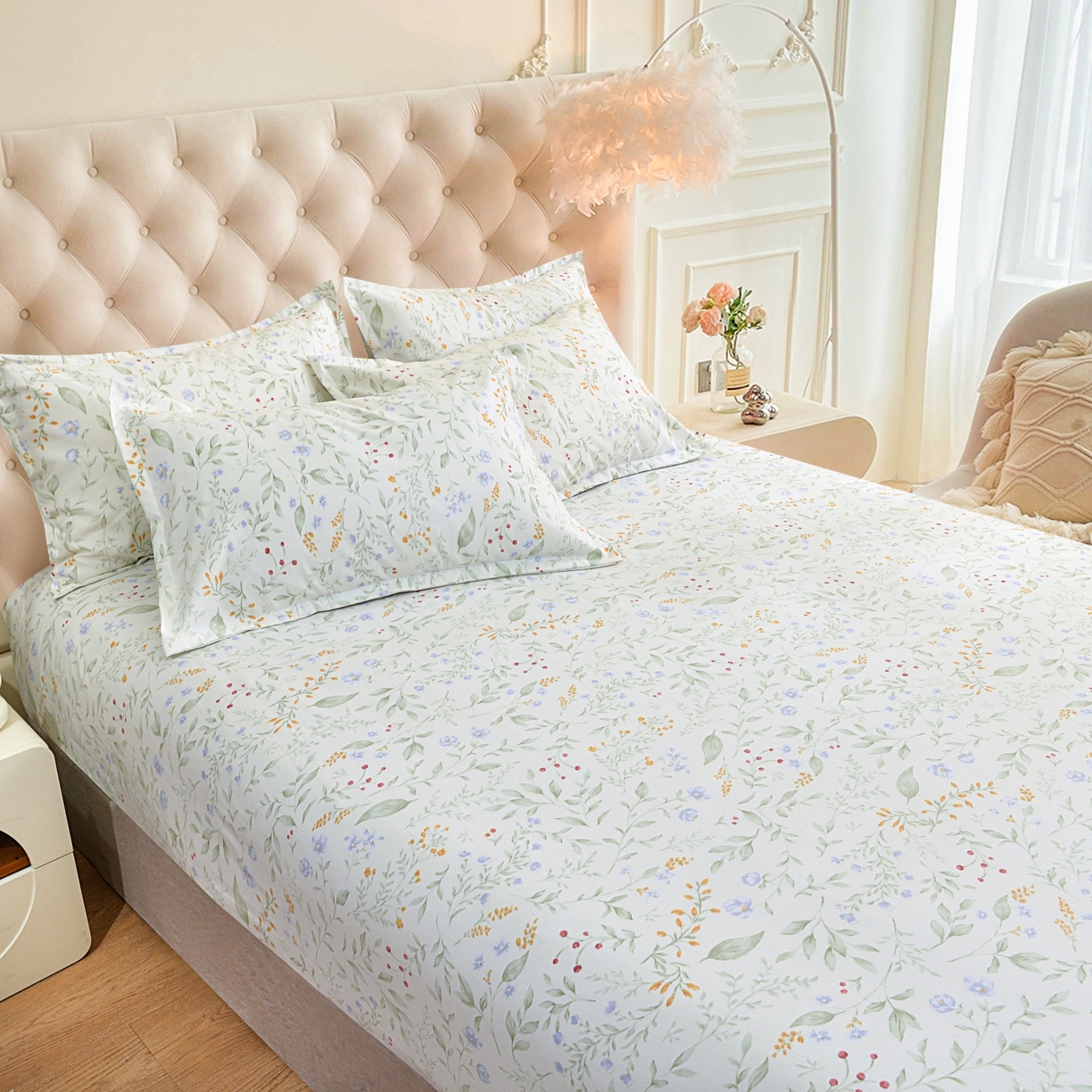 91家纺网 家纺一手货源 找家纺 小雨家纺 2026新款云锦棉韩版印花四件套系列 云望舒9053（山野绿）