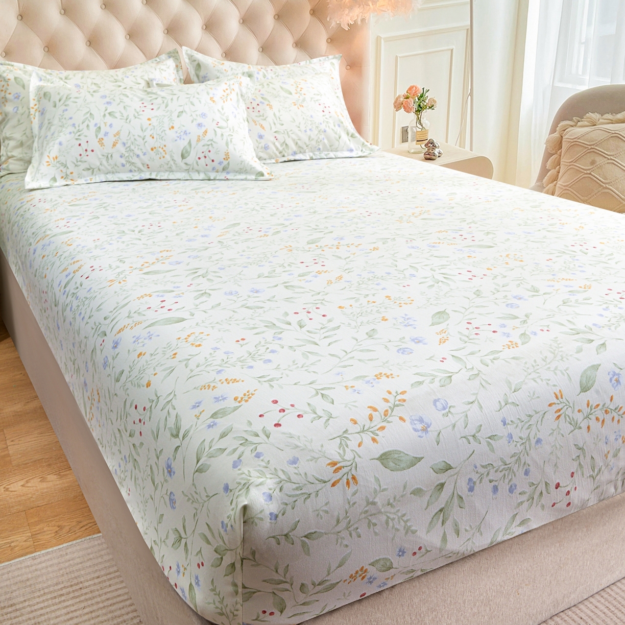 91家纺网 家纺一手货源 找家纺 小雨家纺 2026新款云锦棉韩版印花四件套系列 云望舒9053（山野绿）