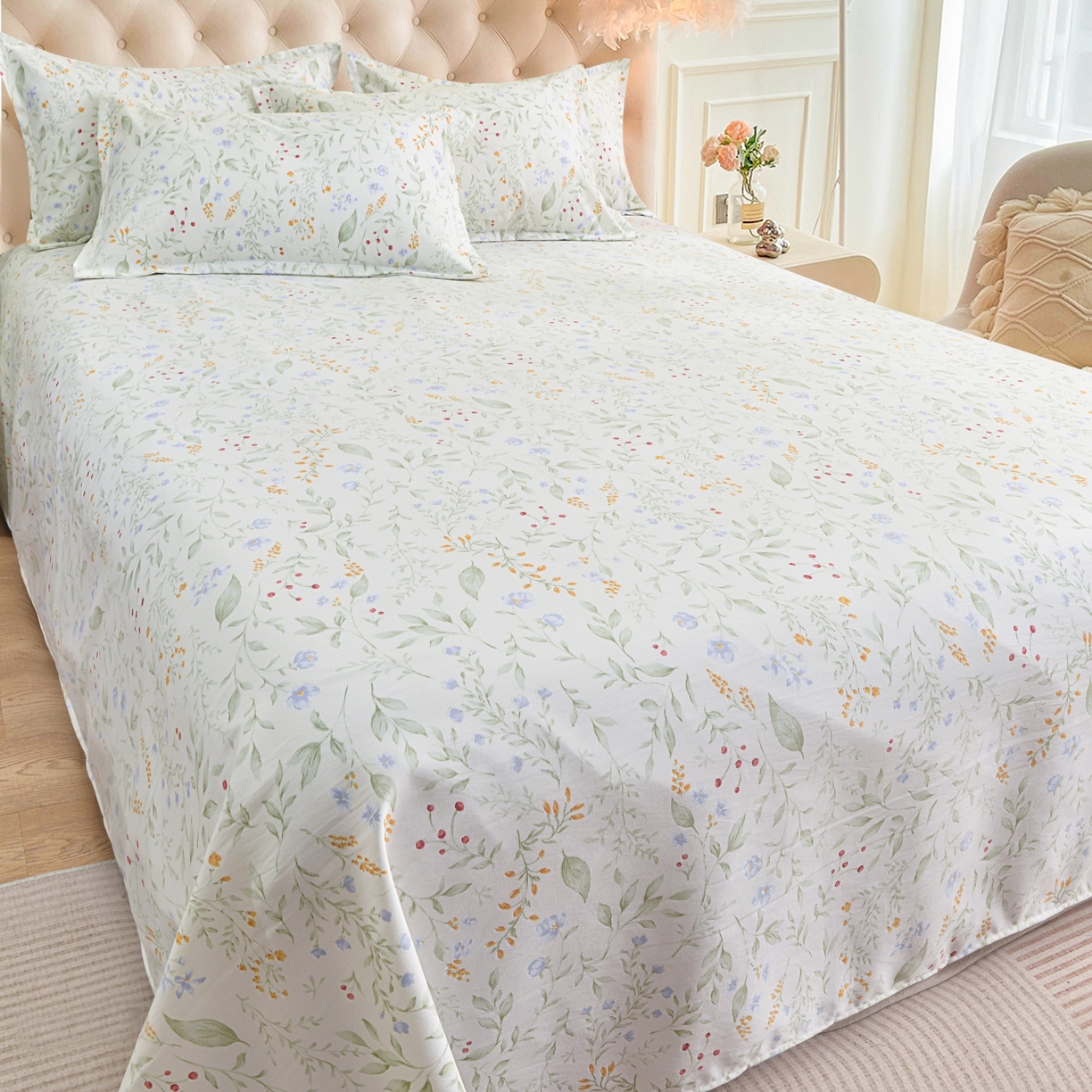 91家纺网 家纺一手货源 找家纺 小雨家纺 2026新款云锦棉韩版印花四件套系列 云望舒9053（山野绿）