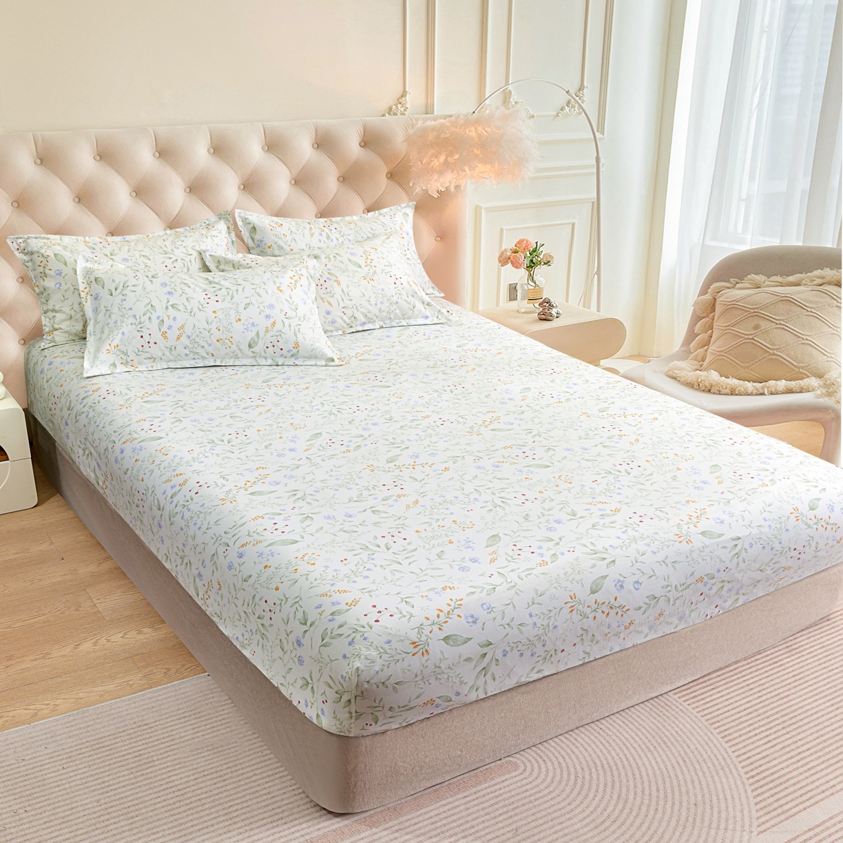 91家纺网 家纺一手货源 找家纺 小雨家纺 2026新款云锦棉韩版印花四件套系列 云望舒9053（山野绿）