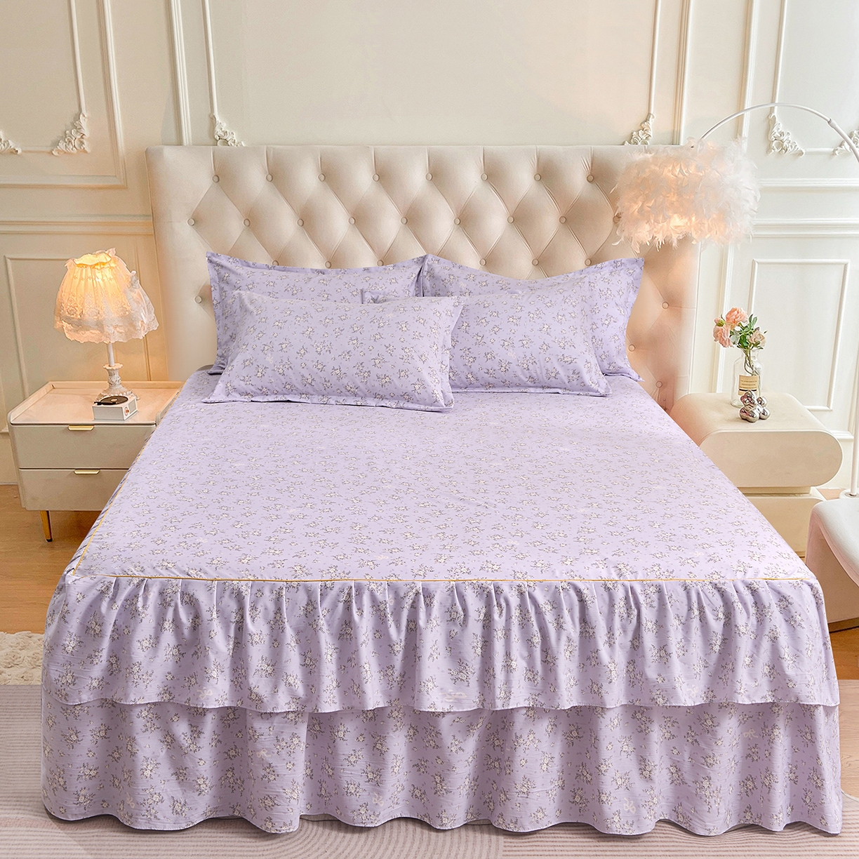 91家纺网 家纺一手货源 找家纺 小雨家纺 2026新款云锦棉韩版印花四件套系列 浮生9007（齐紫）