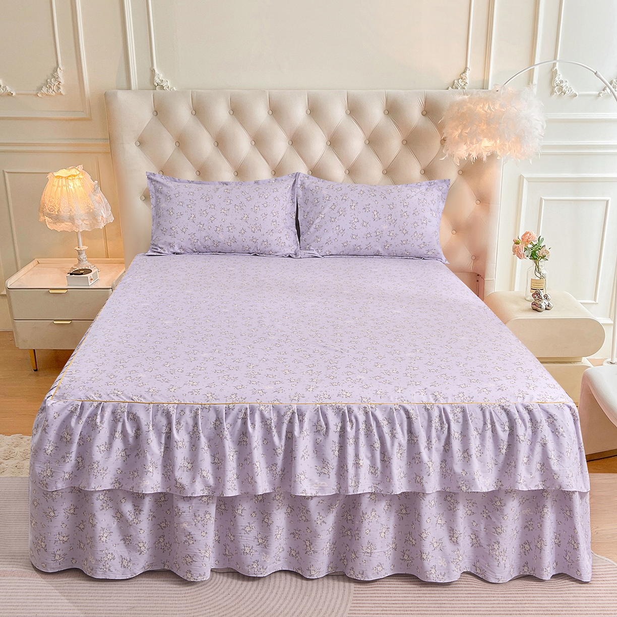 91家纺网 家纺一手货源 找家纺 小雨家纺 2026新款云锦棉韩版印花四件套系列 浮生9007（齐紫）