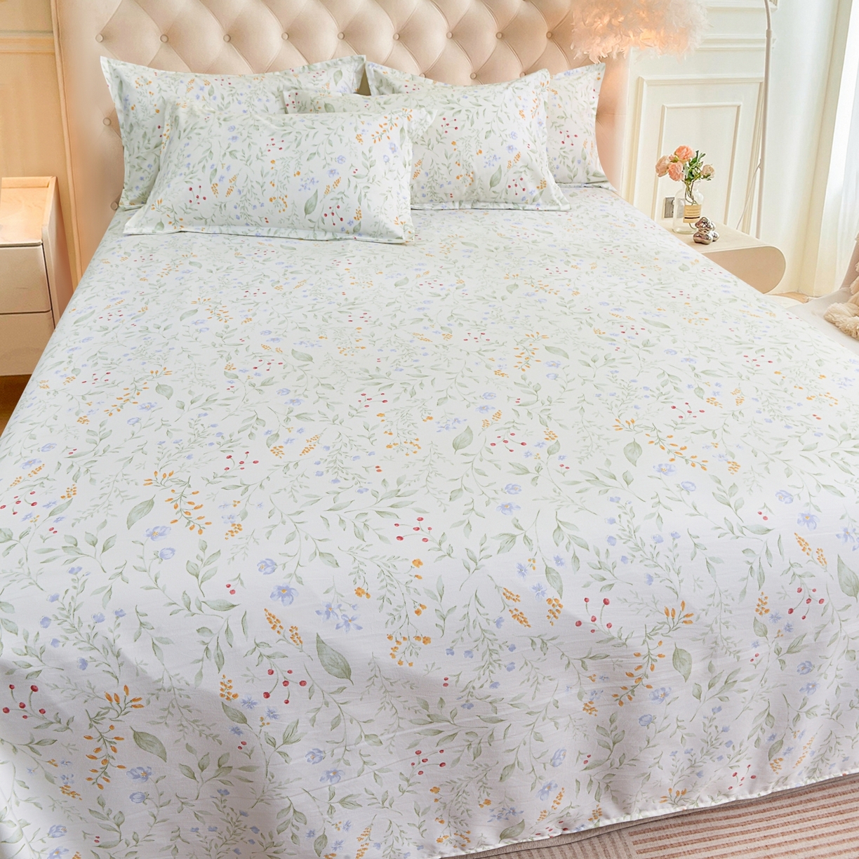 91家纺网 家纺一手货源 找家纺 小雨家纺 2026新款云锦棉韩版印花四件套系列 云望舒9053（山野绿）