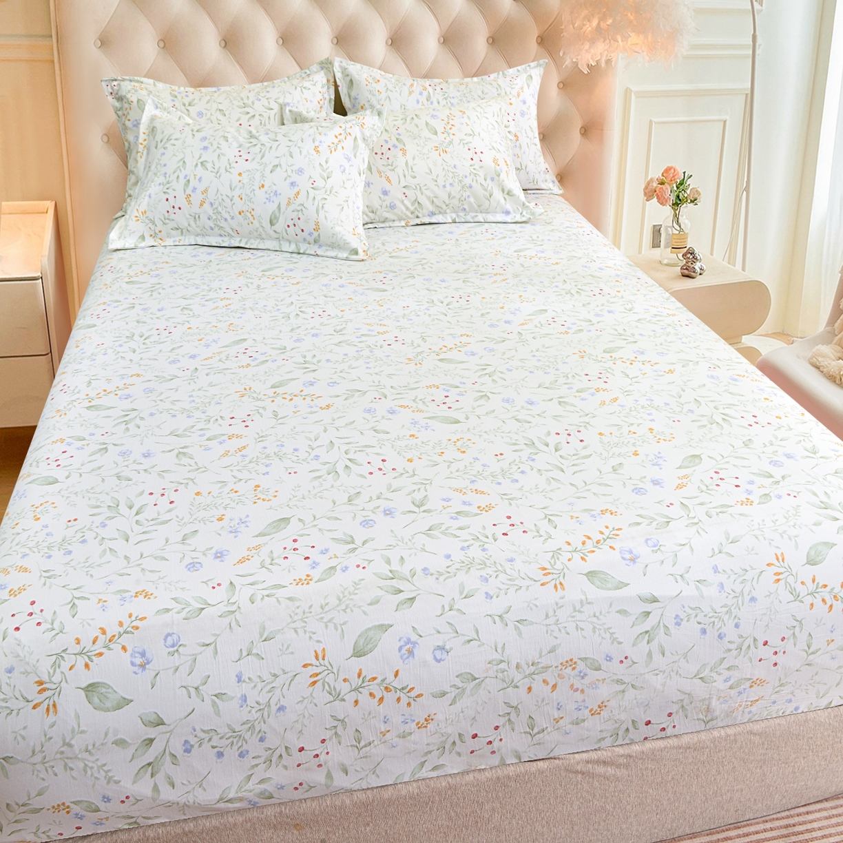 91家纺网 家纺一手货源 找家纺 小雨家纺 2026新款云锦棉韩版印花四件套系列 云望舒9053（山野绿）