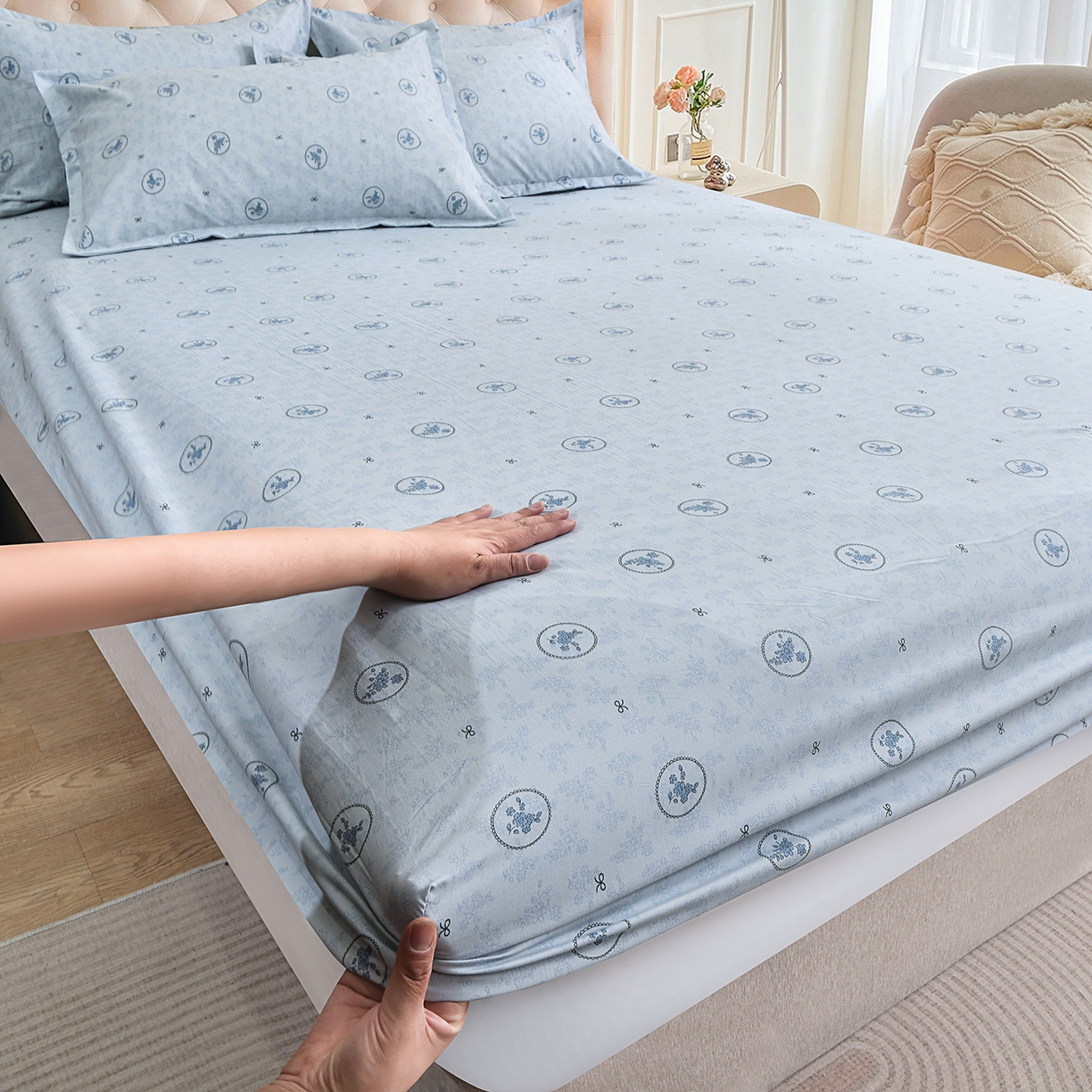 91家纺网 家纺一手货源 找家纺 小雨家纺 2026新款云锦棉韩版印花四件套系列 花香漫漫