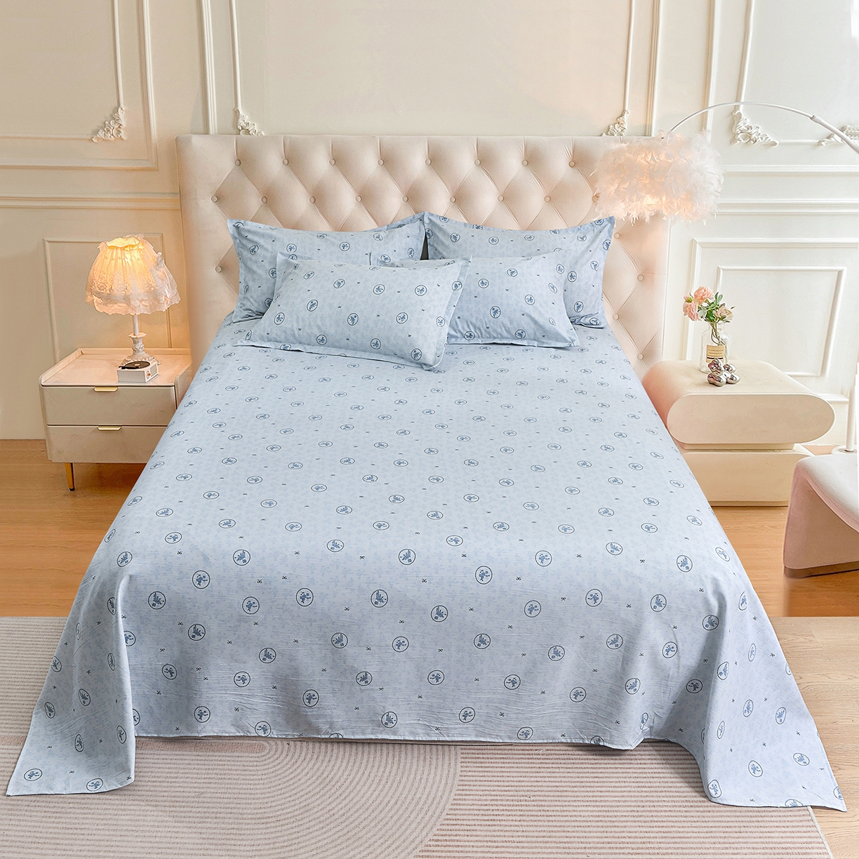 91家纺网 家纺一手货源 找家纺 小雨家纺 2026新款云锦棉韩版印花四件套系列 花香漫漫